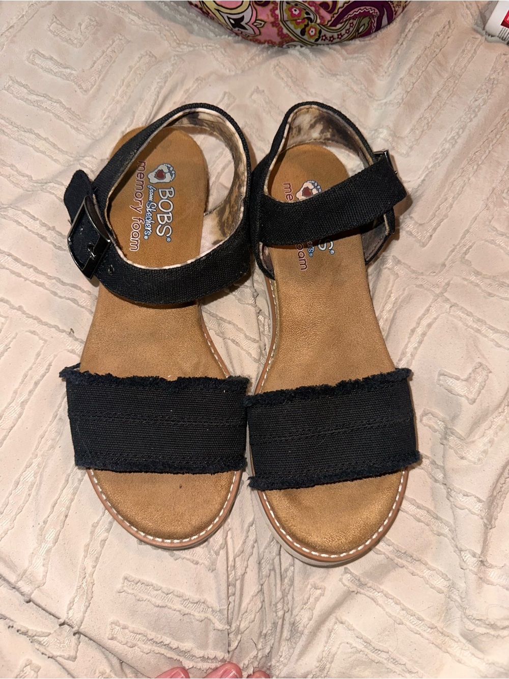 BOBS by Skechers Black Open-Toe Sandals with Memory Foam